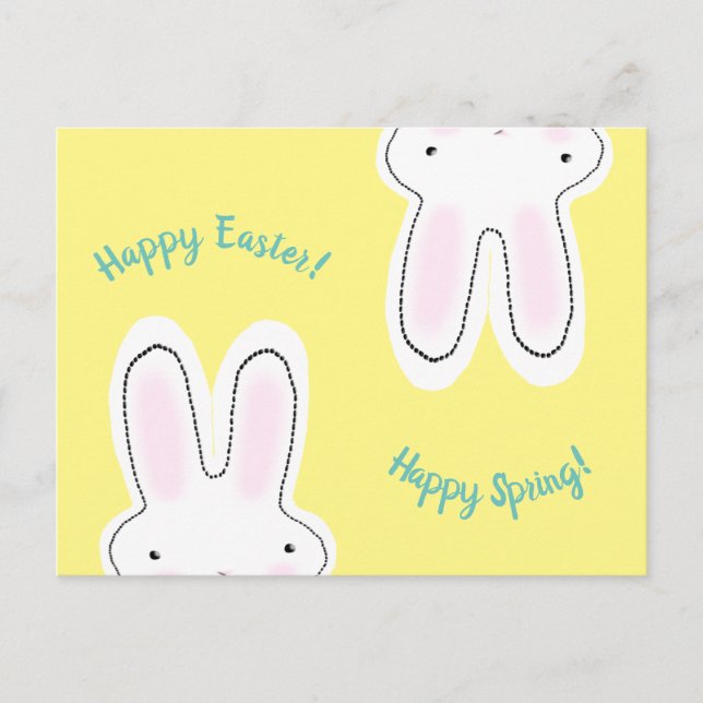 Happy Oaster Happy Spring gelb niedlicher Hase lus Postkarte (Vorderseite)