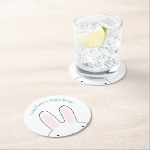 Happy Oaster Happy Spring niedlich Ostersonne Brau Runder Pappuntersetzer