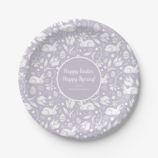Happy Oaster Happy Spring Pastel Lila floral Pappteller (Vorderseite)