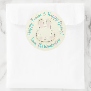 Happy Oaster Happy Spring Pastel niedlicher Hasen- Runder Aufkleber