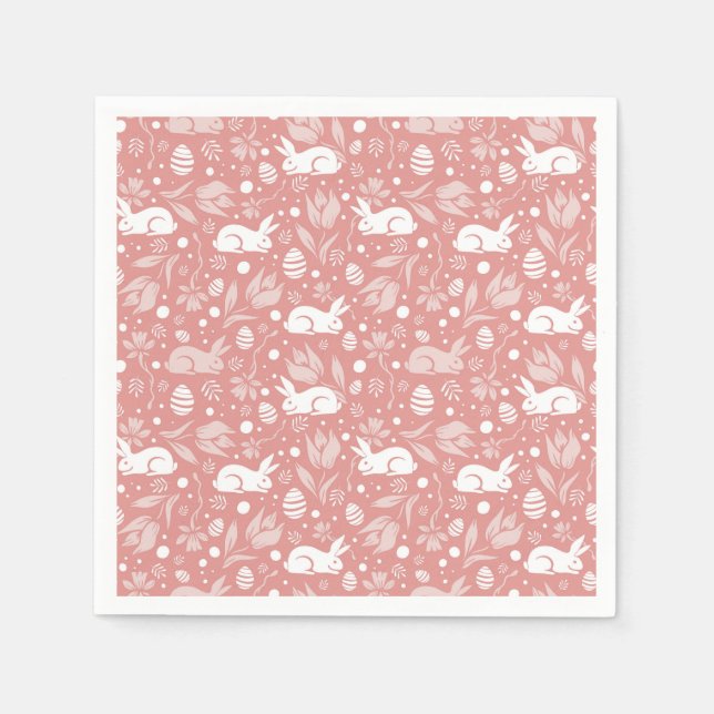 Happy Oaster Happy Spring Rose Pink Bunny & Eggs Serviette (Vorderseite)