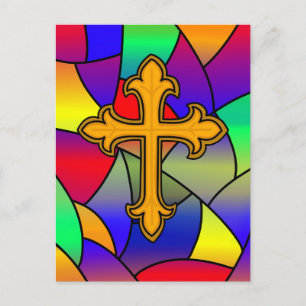 Happy Oaster Hartglas und Kreuz Postkarte