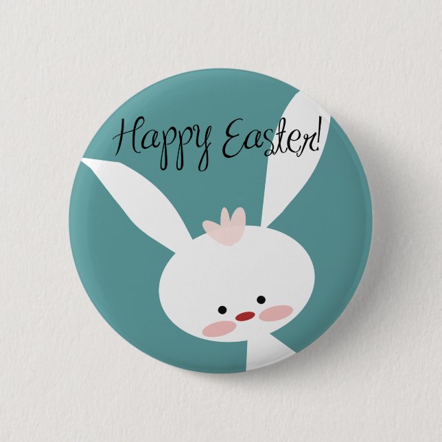 Happy Oaster Hasen auf blauem aquamarinem Hintergr Button (Vorderseite)