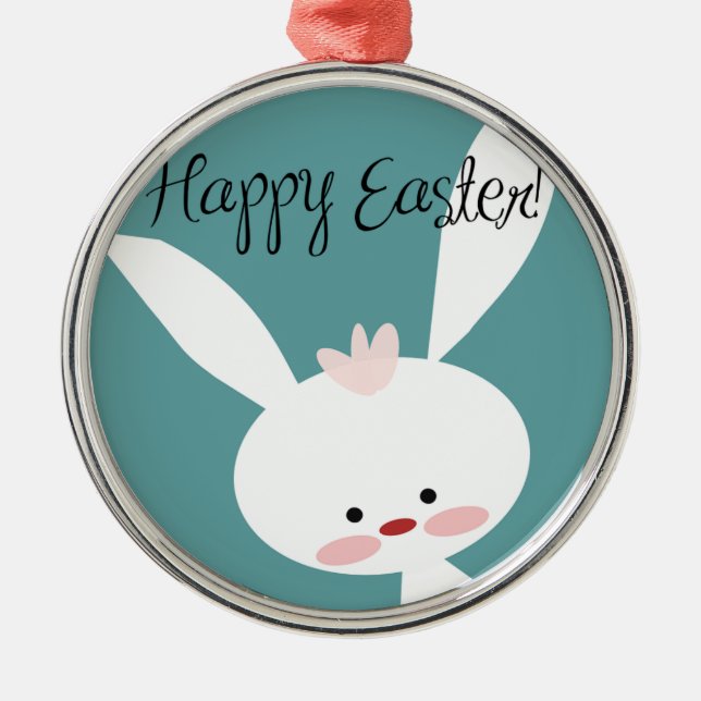 Happy Oaster Hasen auf blauem aquamarinem Hintergr Silbernes Ornament (Vorne)