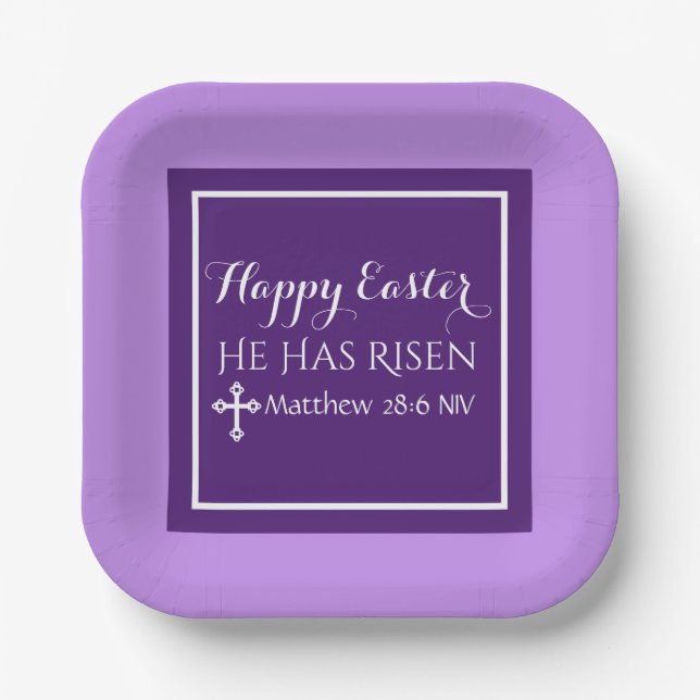 Happy Oaster hat er Bibel Verse Lila Pappteller (Vorderseite)