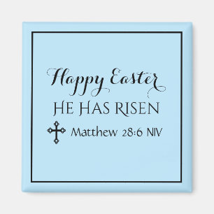 Happy Oaster hat er Risen Bible Verse Light Blue Magnet
