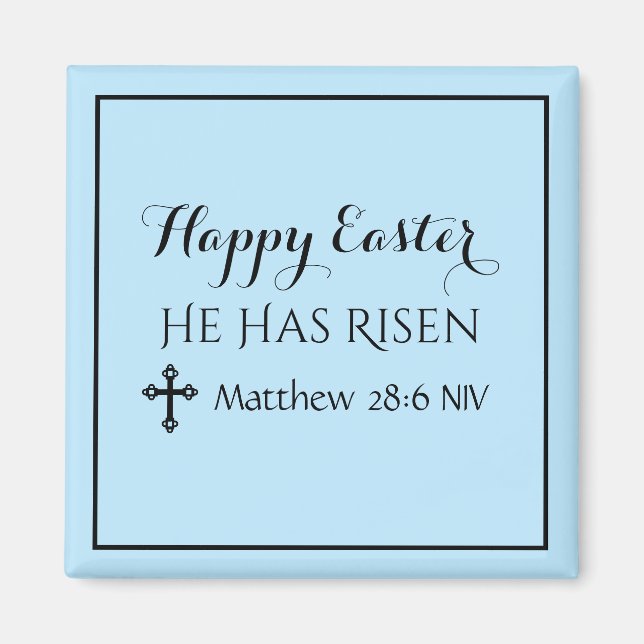 Happy Oaster hat er Risen Bible Verse Light Blue Magnet (Vorne)