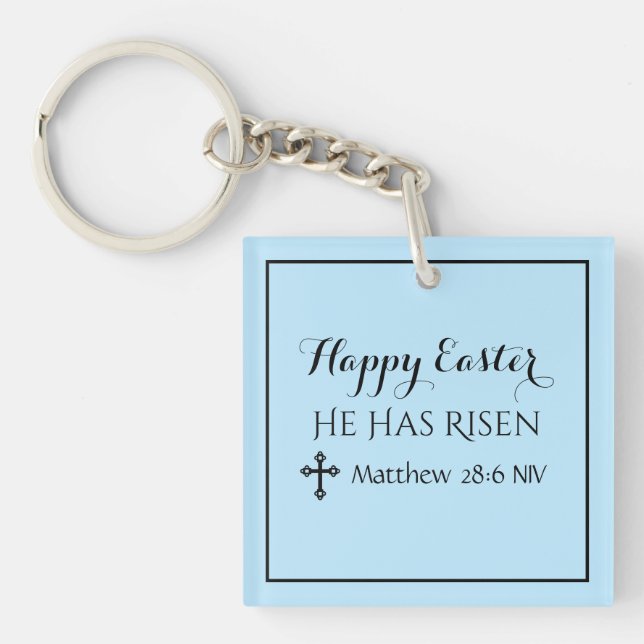 Happy Oaster hat er Risen Bible Verse Light Blue Schlüsselanhänger (Vorderseite)