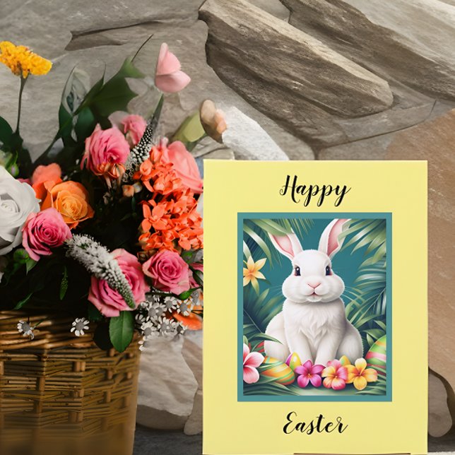 Happy Oaster Hawaiian tropische Kaninchen & Eier Karte (Von Creator hochgeladen)