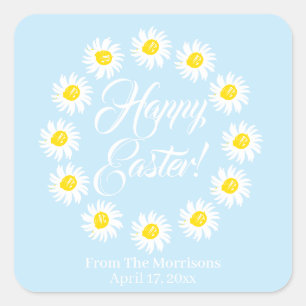 Happy Oaster hellblau daisy Blumenrahmen individue Quadratischer Aufkleber