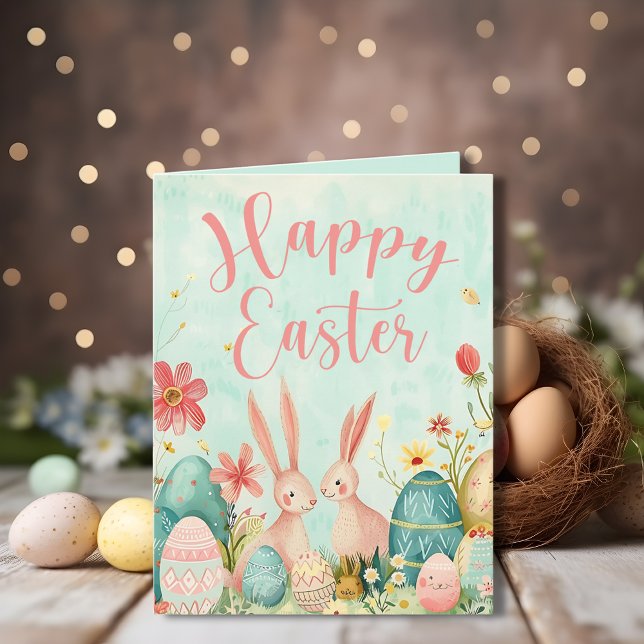 Happy Oaster Hellgrün Aquarell anpassbar Karte (Happy Easter light green watercolor customizable Card)
