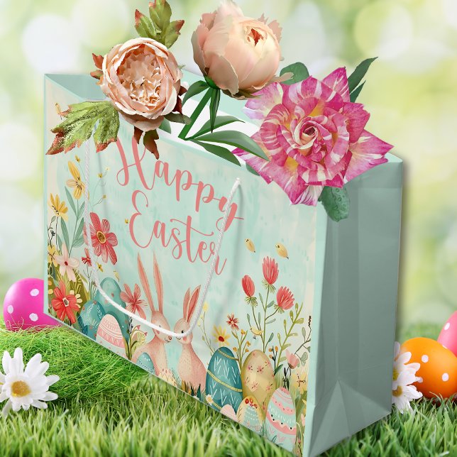 Happy Oaster Hellgrün Aquarell Große Geschenktüte (Happy Easter light green watercolor Large Gift Bag)
