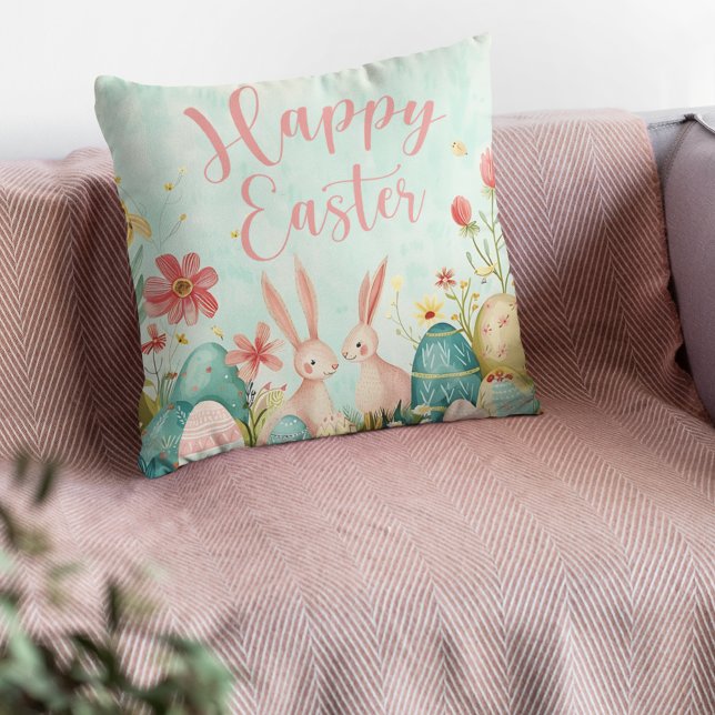 Happy Oaster Hellgrün Aquarell Kissen (Happy Easter light green watercolor Cushion)