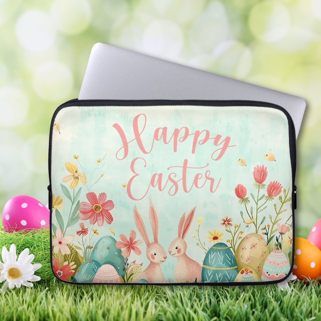 Happy Oaster Hellgrün Aquarell Laptopschutzhülle (Happy Easter light green watercolor Laptop Sleeve)