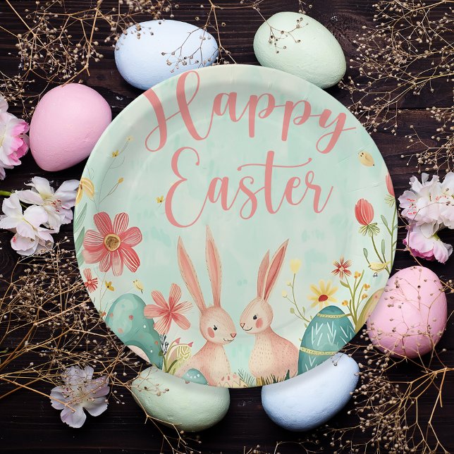 Happy Oaster Hellgrün Aquarell Pappteller (Happy Easter light green watercolor Paper Plate)