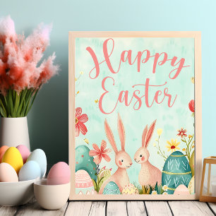 Happy Oaster Hellgrün Aquarell Poster