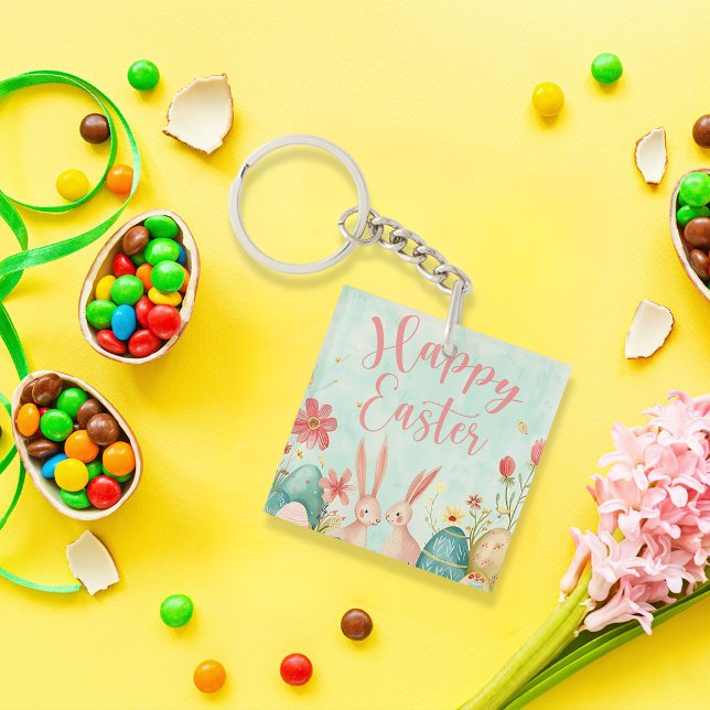Happy Oaster Hellgrün Aquarell Schlüsselanhänger (Happy Easter light green watercolor Key Ring)