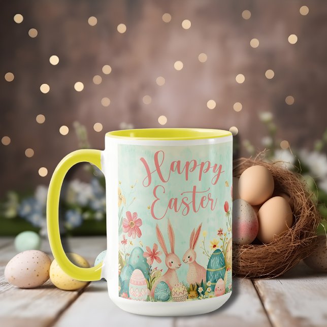 Happy Oaster Hellgrün Aquarell Tasse (Happy Easter light green watercolor Mug)