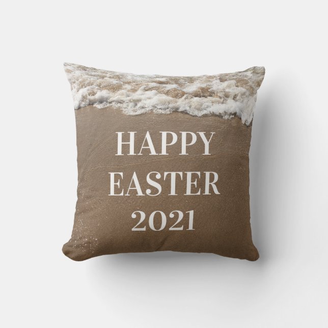 Happy Oaster Holiday Beach Coastal Ocean Deco Kissen (Vorderseite)