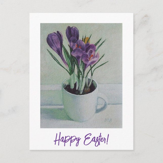Happy Oaster hübsche lila Crocus Feine Kunst Postkarte (Vorderseite)