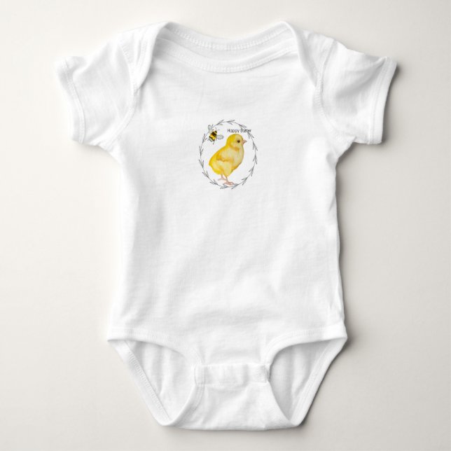 Happy Oaster Huhn und Frühlingsblumen Baby Strampler (Vorderseite)