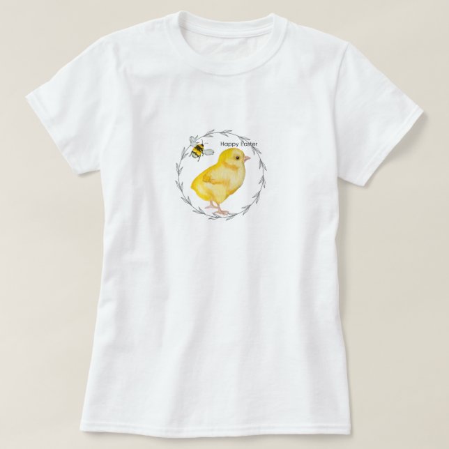Happy Oaster Huhn und Frühlingsblumen T-Shirt (Design vorne)