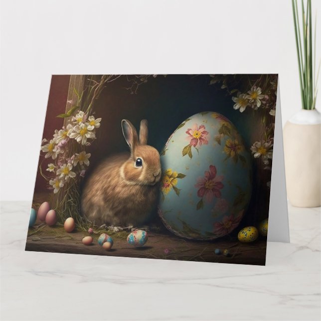 Happy Oaster - Kaninchen mit dekorativen Eiern Karte (Vorderseite)