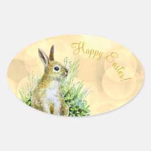 Happy Oaster Kleine sonnige Aquarell Ovaler Aufkleber
