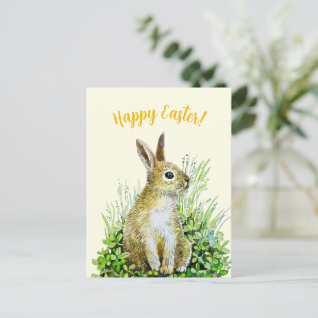 Happy Oaster Kleine sonnige Aquarell Postkarte (Stehend Vorderseite)