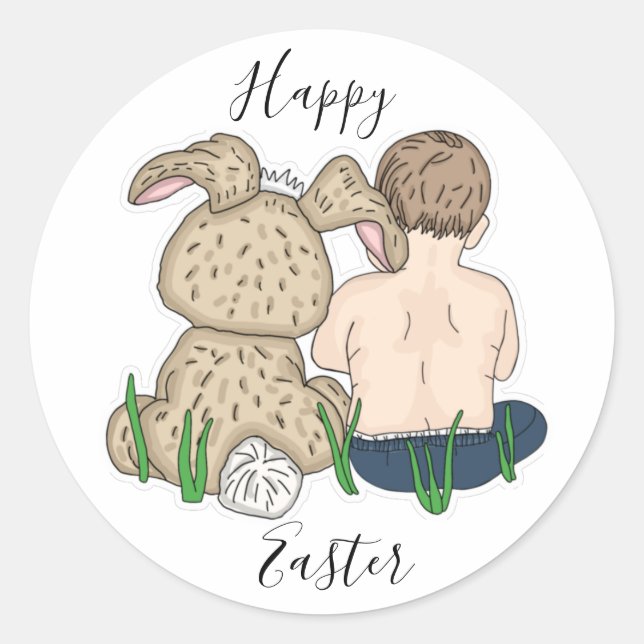 Happy Oaster | Kleines Mädchen und Osterhase Runder Aufkleber (Vorderseite)