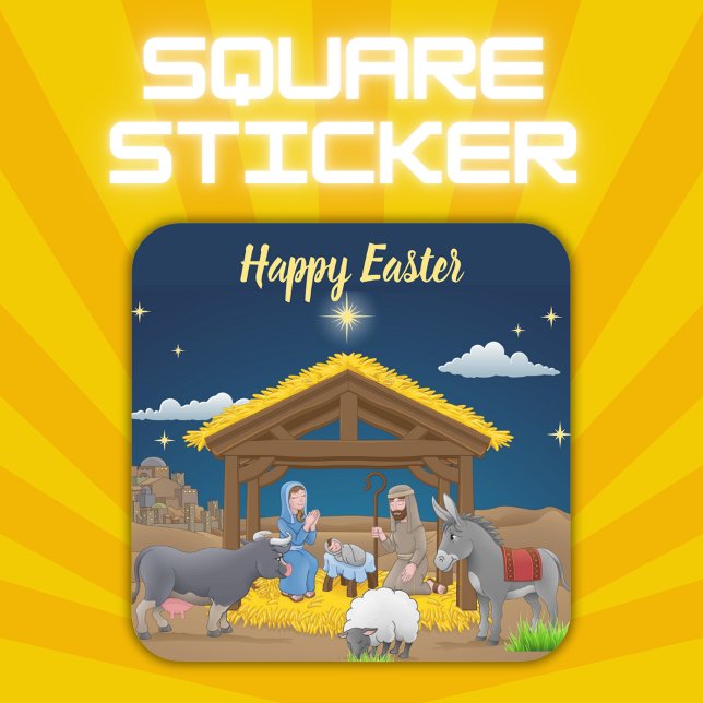 Happy Oaster - Krippe | Quadratischer Aufkleber (Von Creator hochgeladen)