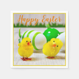 Happy Oaster Küken mit Eigelb, grün orange Serviette