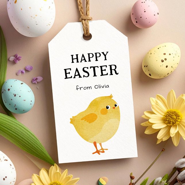 Happy Oaster Label mit Little Chicken in Gelb Geschenkanhänger (Von Creator hochgeladen)