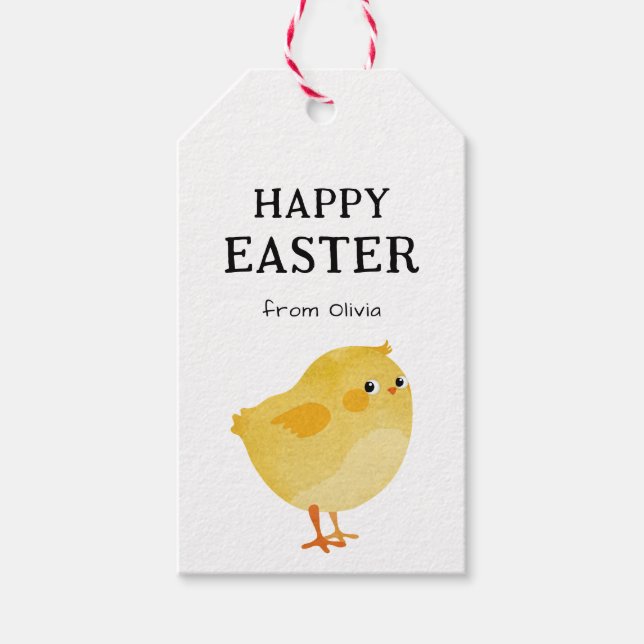 Happy Oaster Label mit Little Chicken in Gelb Geschenkanhänger (Vorderseite)