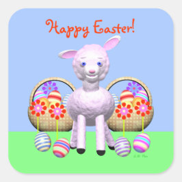 Happy Oaster Lamb mit Ostereiern Quadratischer Aufkleber