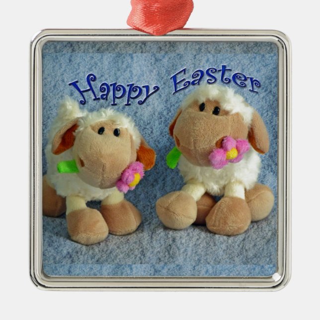 Happy Oaster Lambs Silbernes Ornament (Vorne)