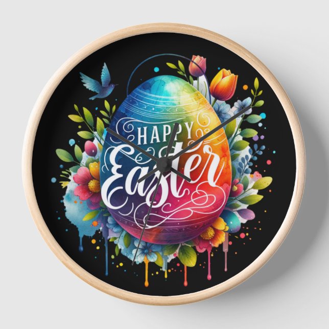 Happy Oaster: Lebhaftes Uferfarbeneier Uhr (Vorderseite)