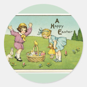 Happy Oaster Light Green Round Aufkleber