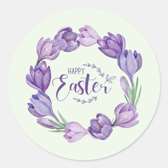 Happy Oaster Lila Crocus Blume Wreath Runder Aufkleber (Vorderseite)