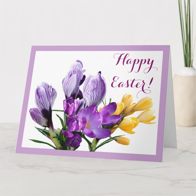 Happy Oaster lila gelber Crocus hübsch Karte (Vorderseite)