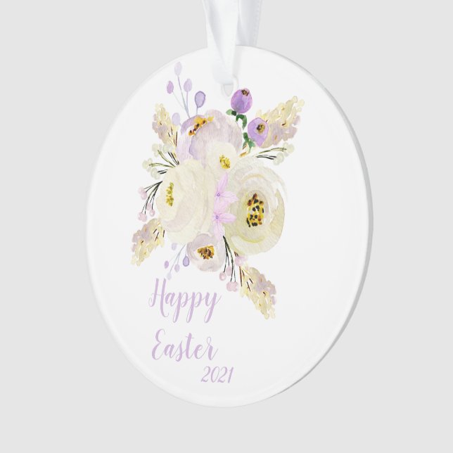 Happy Oaster Lila und weiße Blume Ornament (Vorderseite)
