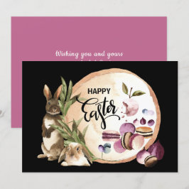 Happy Oaster | Macaroons Bunnies mit Frühlingsfrüc Feiertagskarte