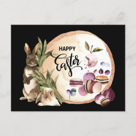 Happy Oaster | Macaroons Bunnies mit Frühlingsfrüc Feiertagspostkarte