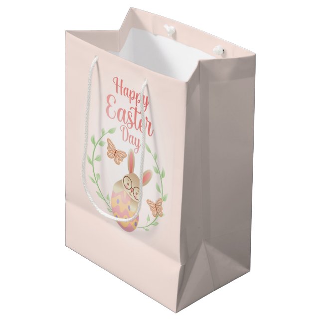 Happy Oaster Medium Geschenktasche Mittlere Geschenktüte (Vorderseite Schrägansicht)