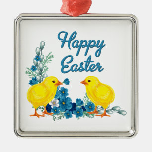 Happy Oaster mit Baby Chicks Ornament Aus Metall
