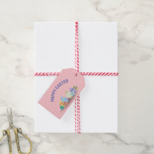 Happy Oaster mit bunten Eiern pink Geschenkanhänger