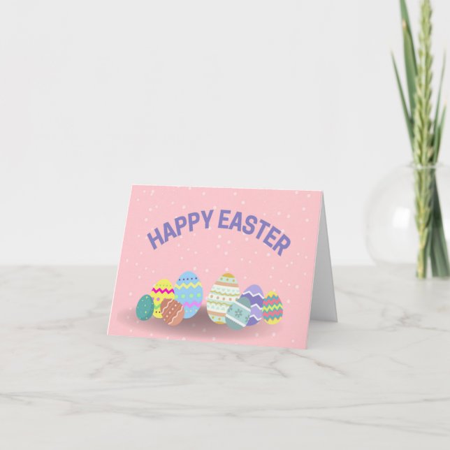 Happy Oaster mit bunten Eiern pink Karte (Vorderseite)
