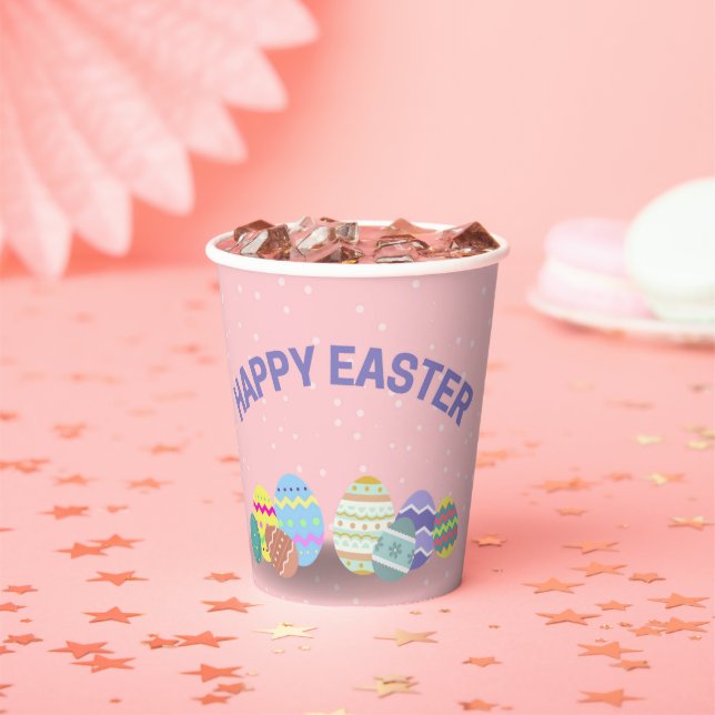 Happy Oaster mit bunten Eiern pink Pappbecher (Insitu)