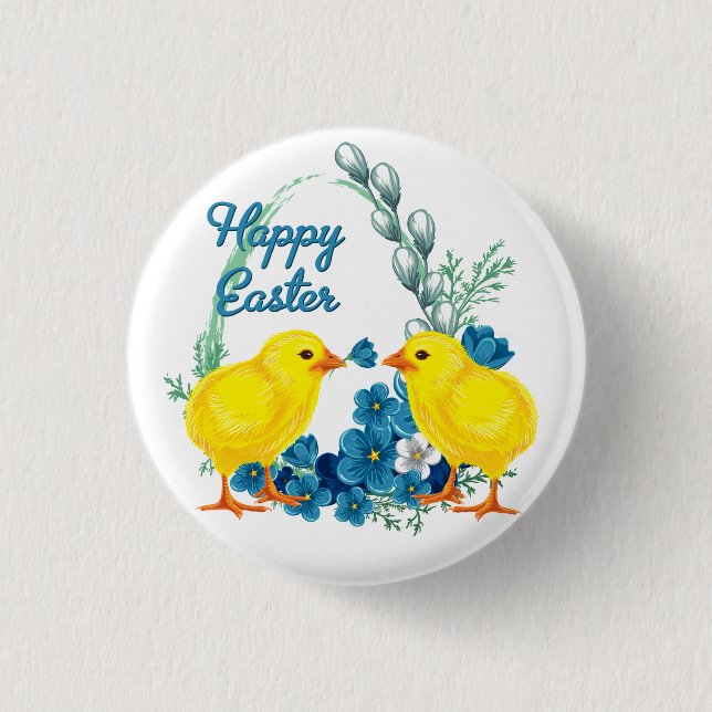 Happy Oaster mit Chicks Button (Vorderseite)