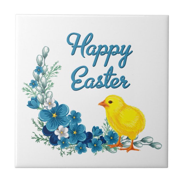 Happy Oaster mit einem Baby Chick Fliese (Vorderseite)